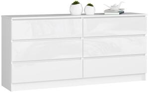 Komoda K160 6SZ CLP biela, lesk