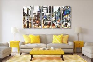 5-dielny obraz abstraktná panoráma mesta - 100x50