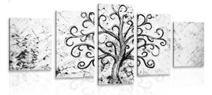 5-dielny obraz symbol stromu života v čiernobielom prevedení - 100x50