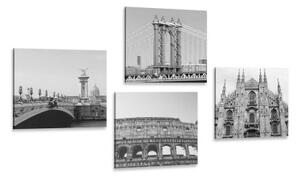 Set obrazov mestá v čiernobielom prevedení - 4x 40x40