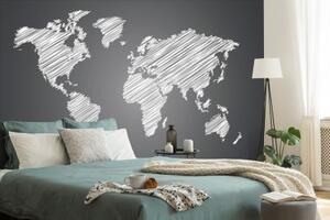 Samolepiaca tapeta šrafovaná mapa sveta v čiernobielom prevedení - 225x150