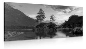 Obraz čiernobiela horská krajina pri jazere - 100x50