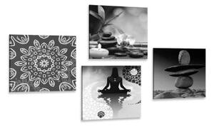 Set obrazov harmónia Feng Shui v čiernobielom prevedení - 4x 40x40