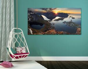 Obraz očarujúca horská panoráma so západom slnka - 100x50