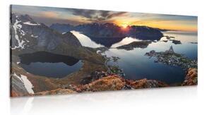 Obraz očarujúca horská panoráma so západom slnka - 100x50