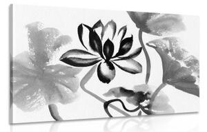 Obraz akvarelový lotosový kvet v čiernobielom prevedení - 120x80