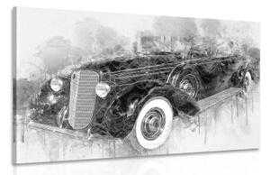 Obraz historické retro auto v čiernobielom prevedení - 60x40