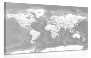 Obraz štýlová čiernobiela mapa sveta - 90x60