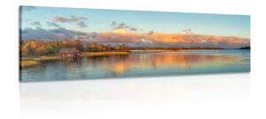 Obraz západ slnka nad jazerom - 120x40