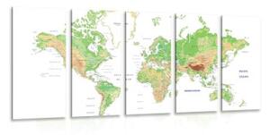 5-dielny obraz klasická mapa sveta s bielym pozadím - 100x50
