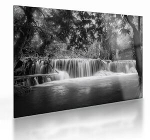 Sklenený obraz - Čiernobiely vodopád (70x50 cm)