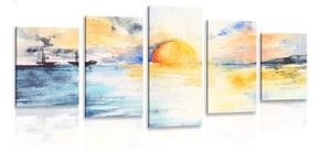 5-dielny obraz žiarivý západ slnka pri mori - 100x50