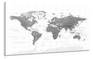 Obraz nádherná mapa sveta v čiernobielom prevedení - 90x60