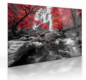 Sklenený obraz - Vodopády v jesennej krajine (70x50 cm)
