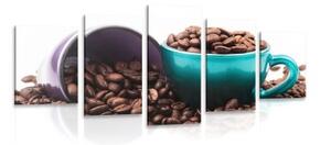 5-dielny obraz šálky s kávovými zrnkami - 100x50