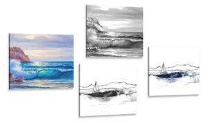 Set obrazov imitácia maľovaného mora - 4x 40x40