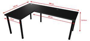 Počítačový rohový stôl N, 200/135x73-76x65, biela/čierne nohy, pravý