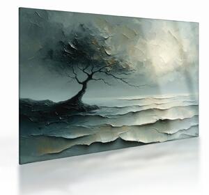Sklenený obraz - Olejomaľba stromu s oceánom (70x50 cm)