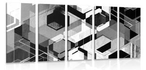 5-dielny obraz abstraktná geometria v čiernobielom prevedení - 200x100