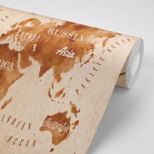 Samolepiaca tapeta mapa sveta v retro prevedení - 375x250