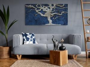 Obraz abstraktný strom na dreve s modrým kontrastom - 100x50