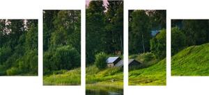 5-dielny obraz rozprávkové domčeky pri rieke - 100x50