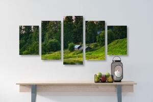 5-dielny obraz rozprávkové domčeky pri rieke - 100x50