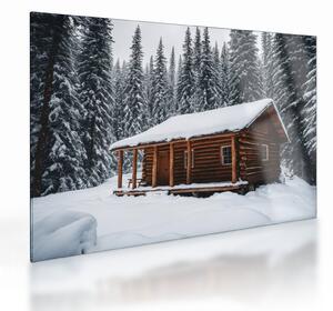 Sklenený obraz - Zasnežená chata (70x50 cm)