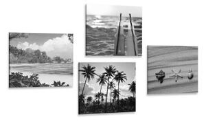 Set obrazov dovolenka pri mori v čiernobielom prevedení - 4x 40x40