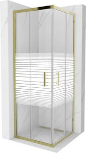 Mexen Rio, štvorcový sprchovací kút s posuvnými dverami 70 (dvere) x 70 (dvere) x 190 cm, 5mm číre sklo s pásikmi, zlatý profil, 860-070-070-50-20