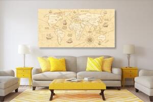 Obraz mapa sveta s loďkami - 100x50
