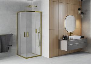 Mexen Rio, štvorcový sprchovací kút s posuvnými dverami 70 (dvere) x 70 (dvere) x 190 cm, 5mm sklo námraza, zlatý profil, 860-070-070-50-30