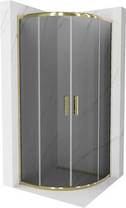 Mexen Rio, štvrťkruhový sprchovací kút s posuvnými dverami 90 (dvere) x 90 (dvere) x 190 cm, 5mm šedé sklo, zlatý profil, 863-090-090-50-40