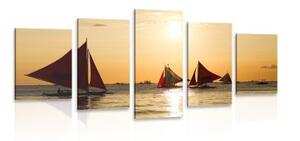 5-dielny obraz nádherný západ slnka na mori - 100x50