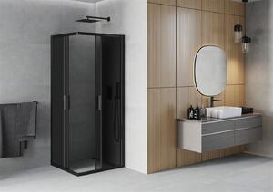 Mexen Rio, štvorcový sprchovací kút 90(dvere)x90(dvere)x190 cm, 5mm šedé sklo, čierny profil, 860-090-090-70-40