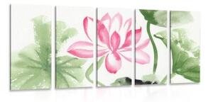 5-dielny obraz akvarelový lotosový kvet - 100x50