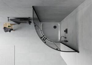 Mexen Rio, štvrťkruhový sprchovací kút s posuvnými dverami 80 (dvere) x 80 (dvere) x 190 cm, 5mm šedé sklo, čierny profil + biela sprchová vanička SLIM, 863-080-080-70-40-4110B