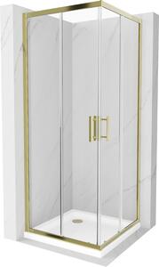 Mexen Rio, štvorcový sprchovací kút s posuvnými dverami 70 (dvere) x 70 (dvere) x 190 cm, 5mm číre sklo, zlatý profil + sprchová vanička SLIM so zlatým sifónom, 860-070-070-50-00-4010G