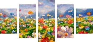5-dielny obraz olejomaľba divoké kvety - 100x50