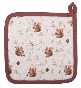 Béžová bavlnená chňapka - podložka s veveričkami Tiny Squirrel - 20*20 cm - Clayre & Eef