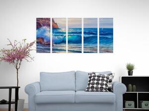 5-dielny obraz morské vlny na pobreží - 100x50