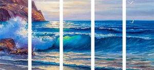 5-dielny obraz morské vlny na pobreží - 100x50