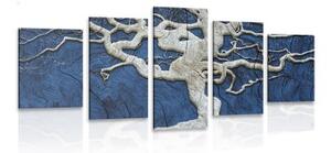 5-dielny obraz abstraktný strom na dreve s modrým kontrastom - 100x50