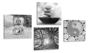 Set obrazov v čiernobielom štýle Feng Shui - 4x 40x40