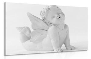 Obraz čiernobiela roztomilá soška anjela - 60x40
