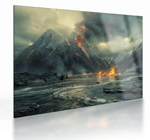 Sklenený obraz - Erupcia sopky (70x50 cm)