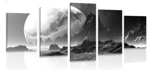 5-dielny obraz fantasy krajina v čiernobielom prevedení - 100x50