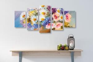 5-dielny obraz olejomaľba letných kvetov - 100x50