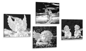 Set obrazov anjeliky v čiernobielom prevedení - 4x 40x40
