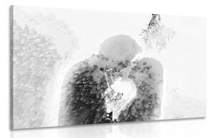 Obraz zamilovaný pár pod imelom v čiernobielom prevedení - 120x80